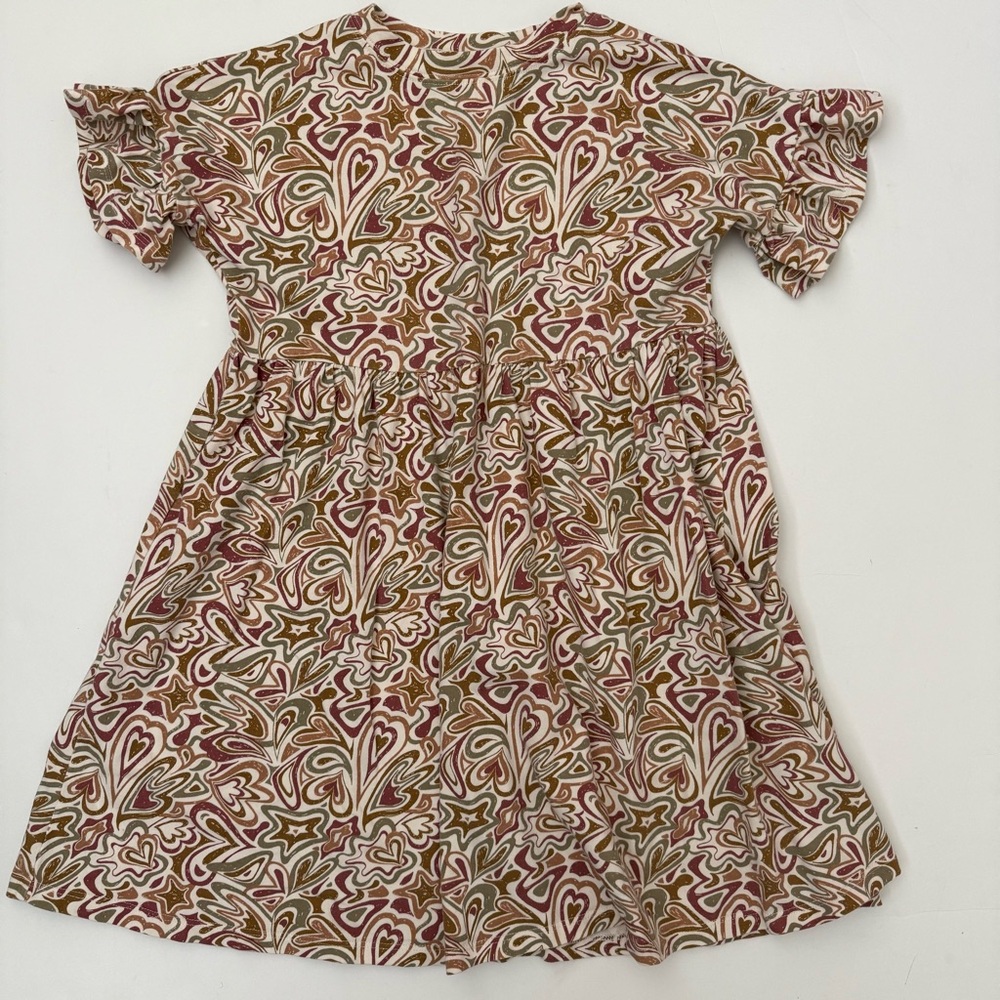Rylee + Cru Heart & Floral Print Short Sleeve Dress - Pink, Tan, Olive